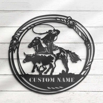 Farm Metal Sign, Metal Cowboy Roping Sign Calf Roper Custom Name Sign