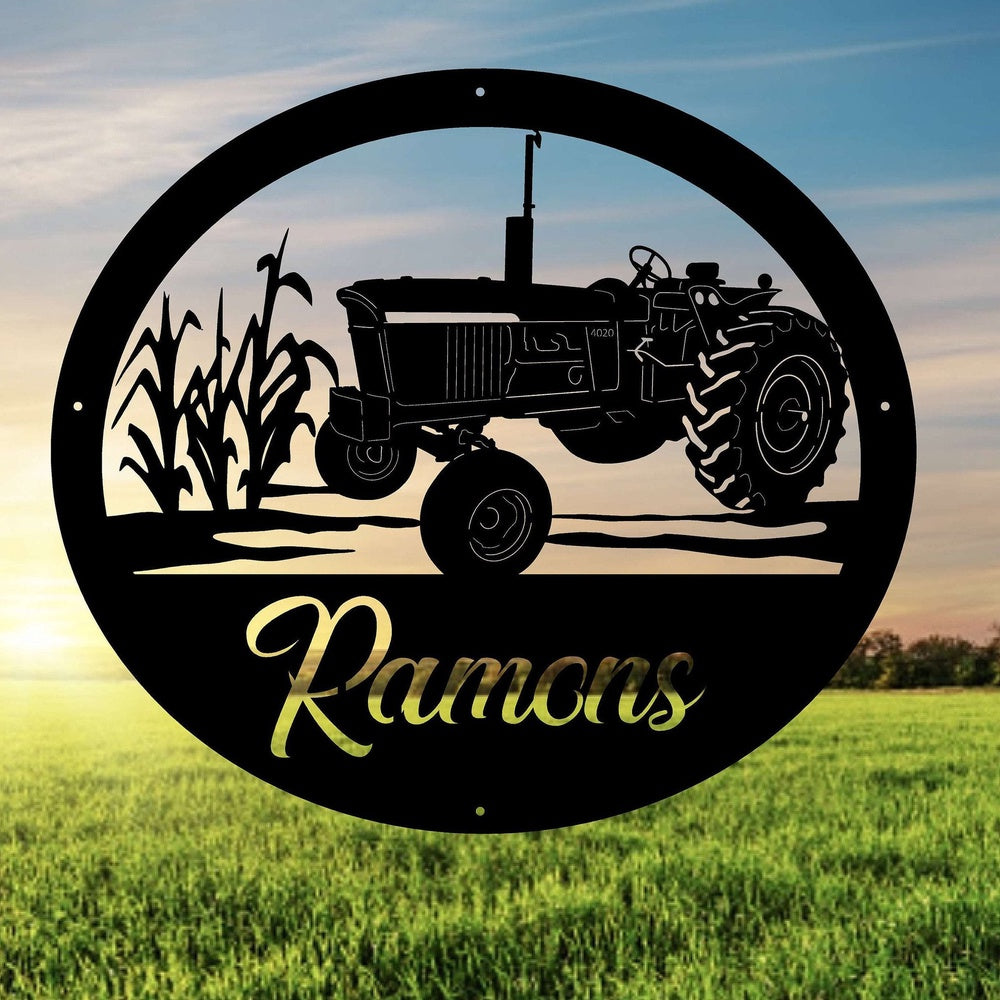 Farm Metal Sign, Metal Farm Sign, Corn Stalks Tractor Sign Customized, Metal Wall Art, Metal House Sign, Personalized Metal Farm Signs