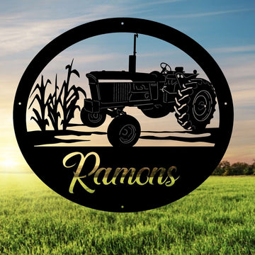 Farm Metal Sign, Metal Farm Sign, Corn Stalks Tractor Sign Customized, Metal Wall Art, Metal House Sign, Personalized Metal Farm Signs