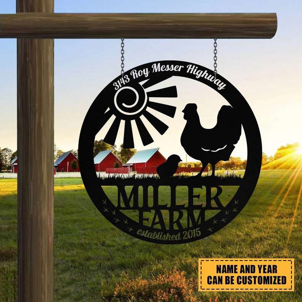 Farm Metal Sign, Metal Farm Sign Hen Chicken Monogram Farmhouse Outdoor Personalized Wall Decor