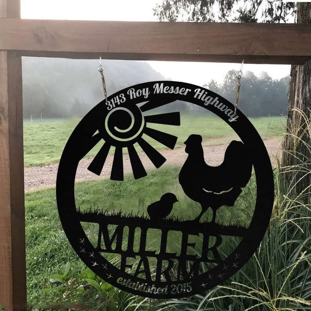 Farm Metal Sign, Metal Farm Sign Hen Chicken Monogram Farmhouse Outdoor Personalized Wall Decor