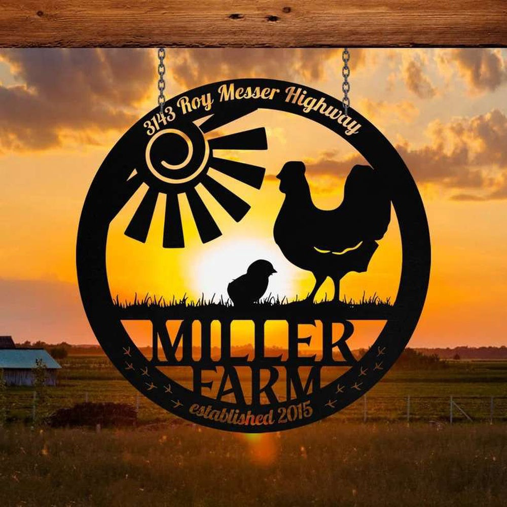 Farm Metal Sign, Metal Farm Sign Hen Chicken Monogram Farmhouse Outdoor Personalized Wall Decor