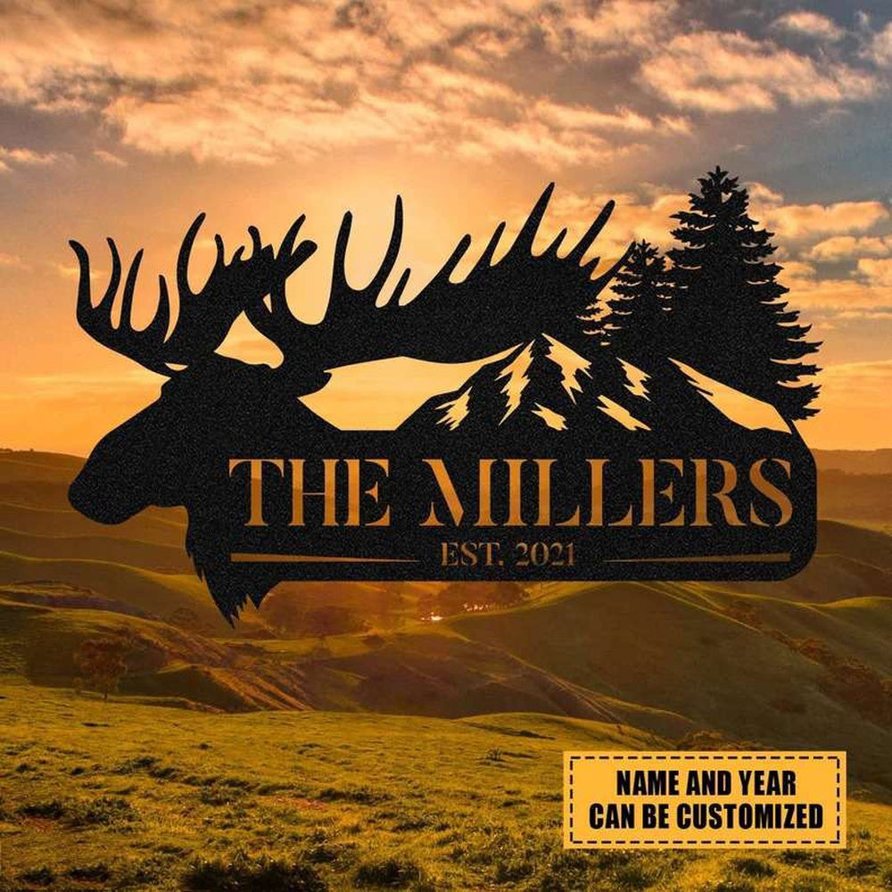 Farm Metal Sign, Moose Hunting Custom Metal Sign Monogarm Outdoor Farm Sign Home Gate Decor