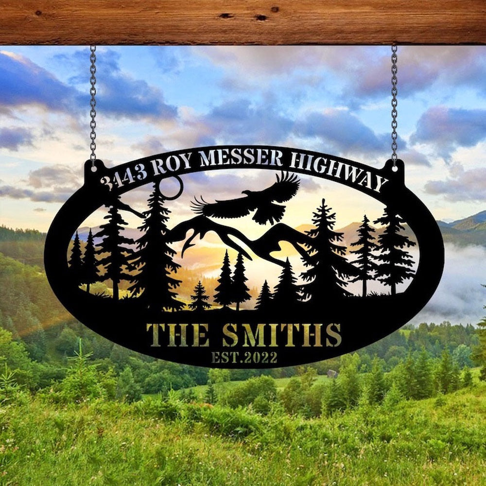 Farm Metal Sign, Mountain Eagle Monogram Eagle Nest Custom Metal Signs
