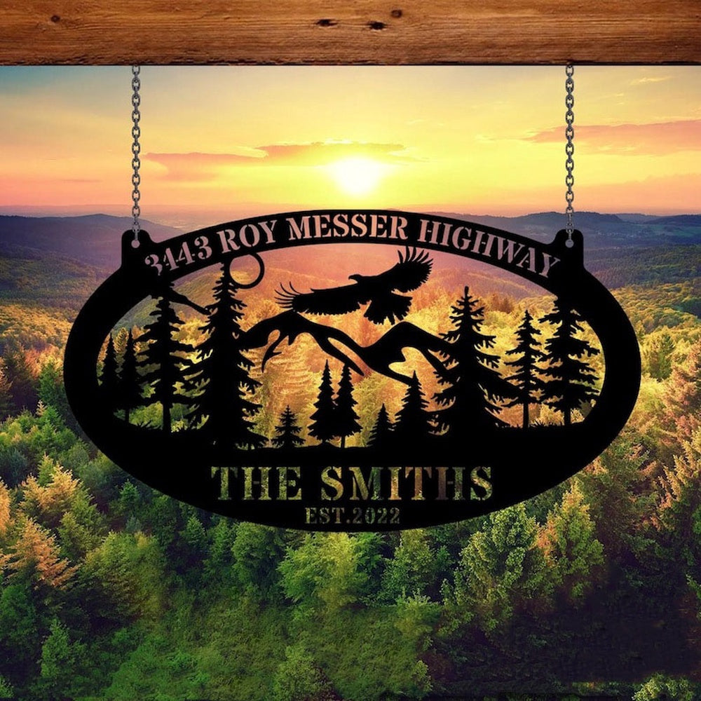 Farm Metal Sign, Mountain Eagle Monogram Eagle Nest Custom Metal Signs