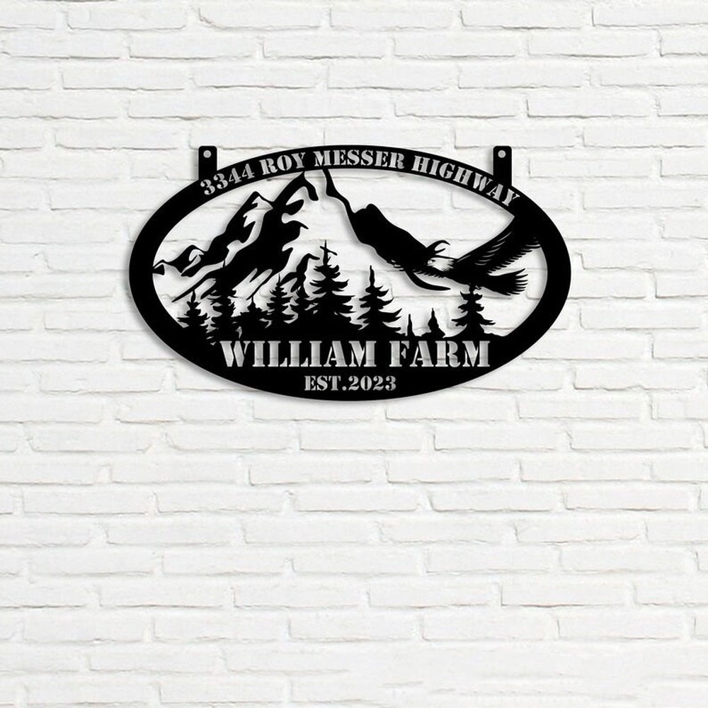 Farm Metal Sign, Mountain Flying Eagle Pine Forest Natural Custom Metal Signs