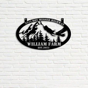 Farm Metal Sign, Mountain Flying Eagle Pine Forest Natural Custom Metal Signs