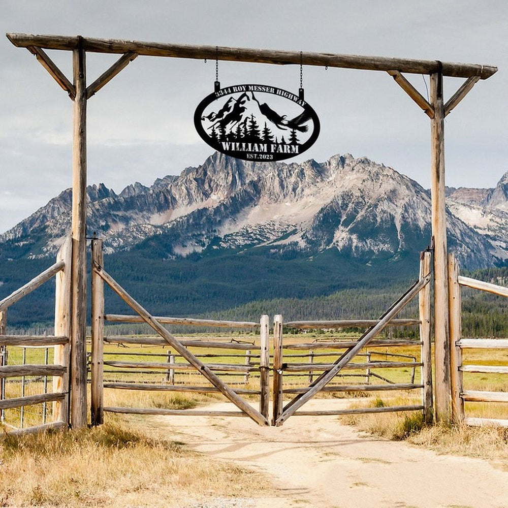 Farm Metal Sign, Mountain Flying Eagle Pine Forest Natural Custom Metal Signs