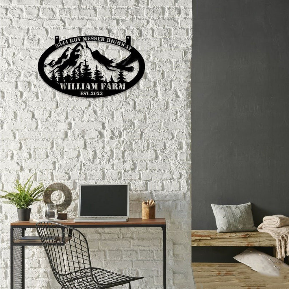 Farm Metal Sign, Mountain Flying Eagle Pine Forest Natural Custom Metal Signs