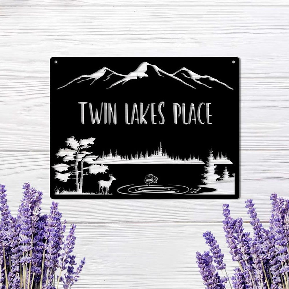 Farm Metal Sign, Mountain Lake Fishing and Hunting Custom Metal Signs