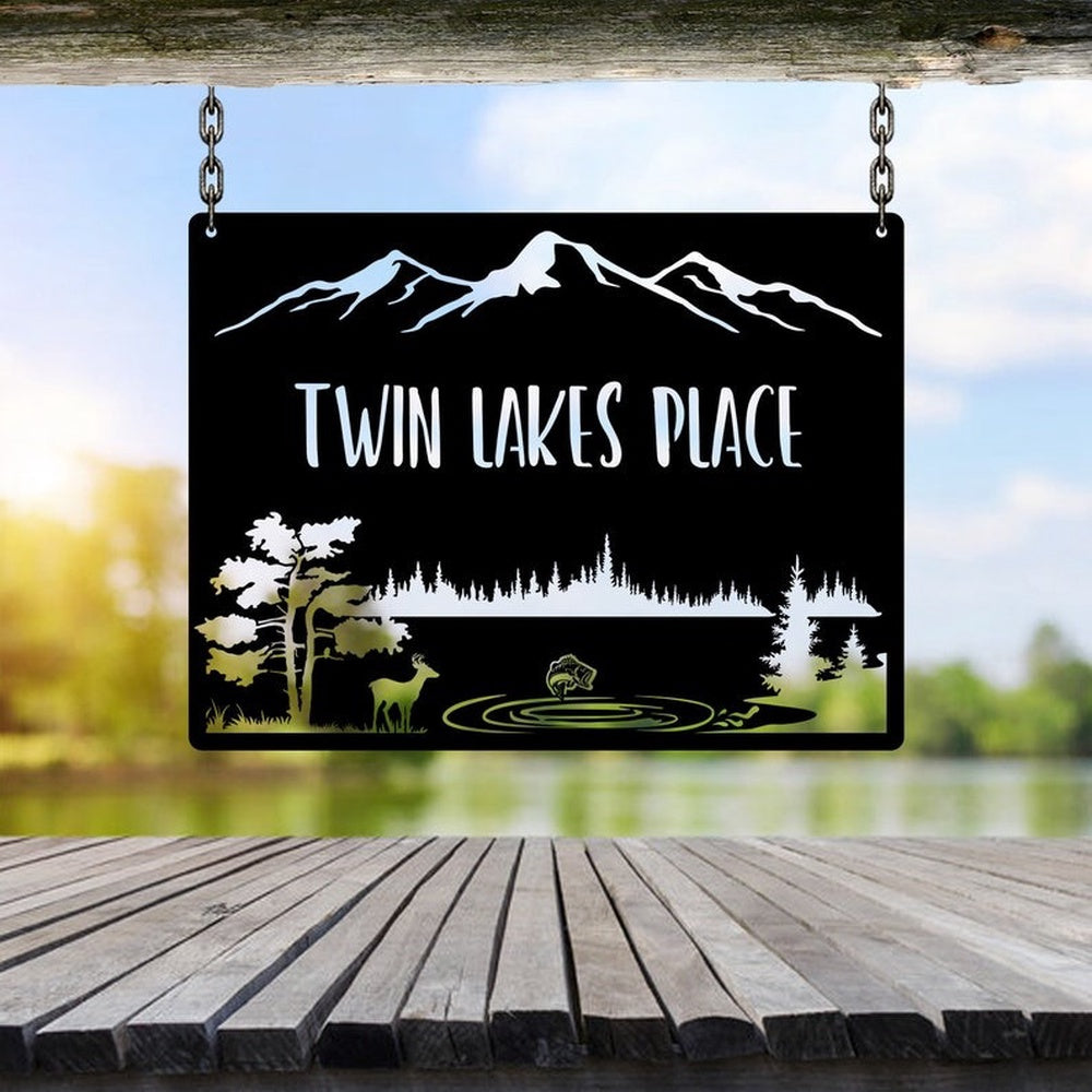 Farm Metal Sign, Mountain Lake Fishing and Hunting Custom Metal Signs