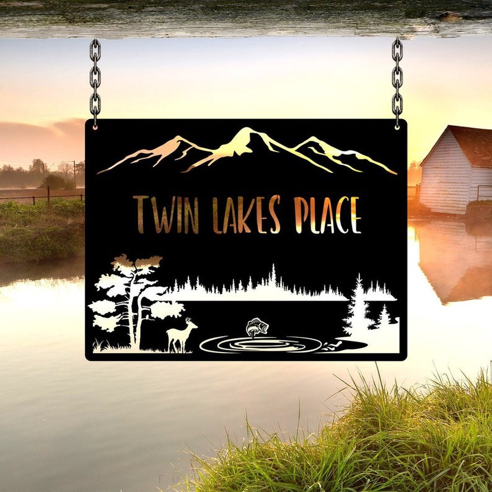 Farm Metal Sign, Mountain Lake Fishing and Hunting Custom Metal Signs