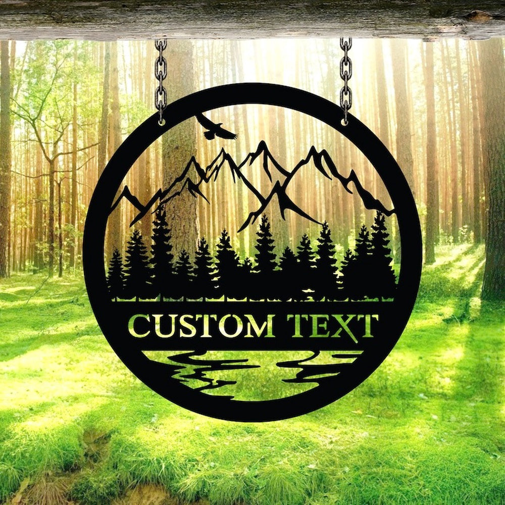 Farm Metal Sign, Nature Mountain Forest Hill and Trees Cabin Custom Metal Signs