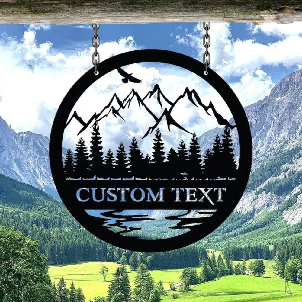 Farm Metal Sign, Nature Mountain Forest Hill and Trees Cabin Custom Metal Signs