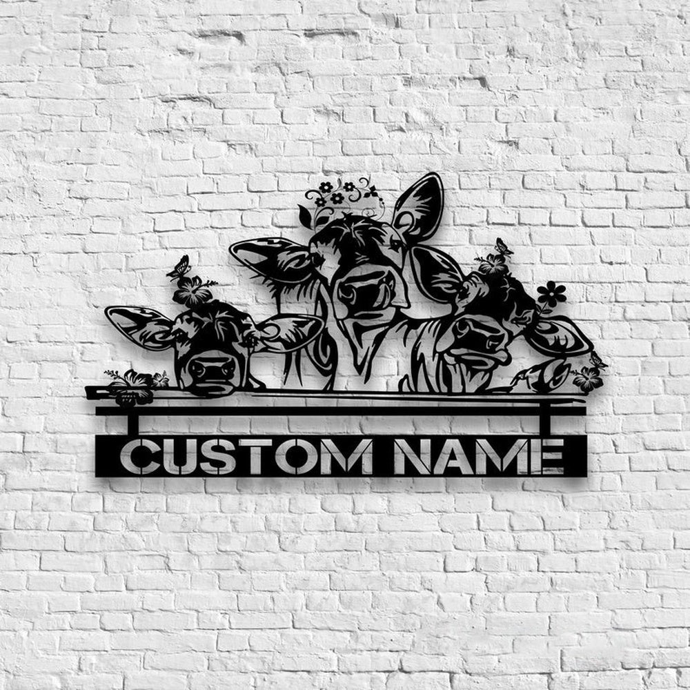 Farm Metal Sign, Peeking Cow Funny Calf Heifer Barn Farm Custom Metal Signs