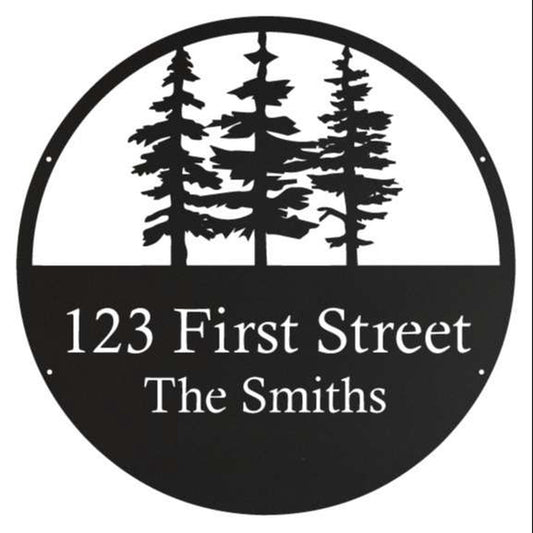 Farm Metal Sign, Personalized 3 Trees Address Sign House Number Plaque Custom Metal Sign