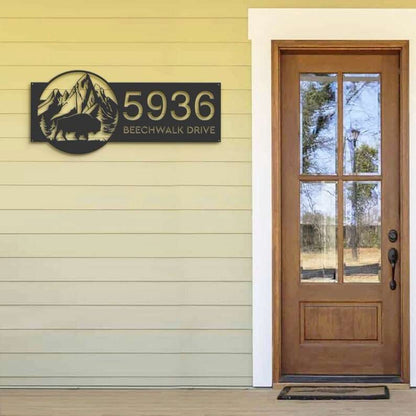 Farm Metal Sign, Personalized Bison Buffalo on Mountain Address Sign House Number Plaque Custom Metal Sign