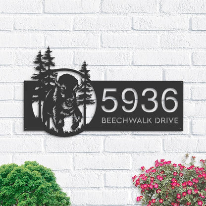 Farm Metal Sign, Personalized Bison Forest Wild Life Address Sign House Number Plaque Custom Metal Sign