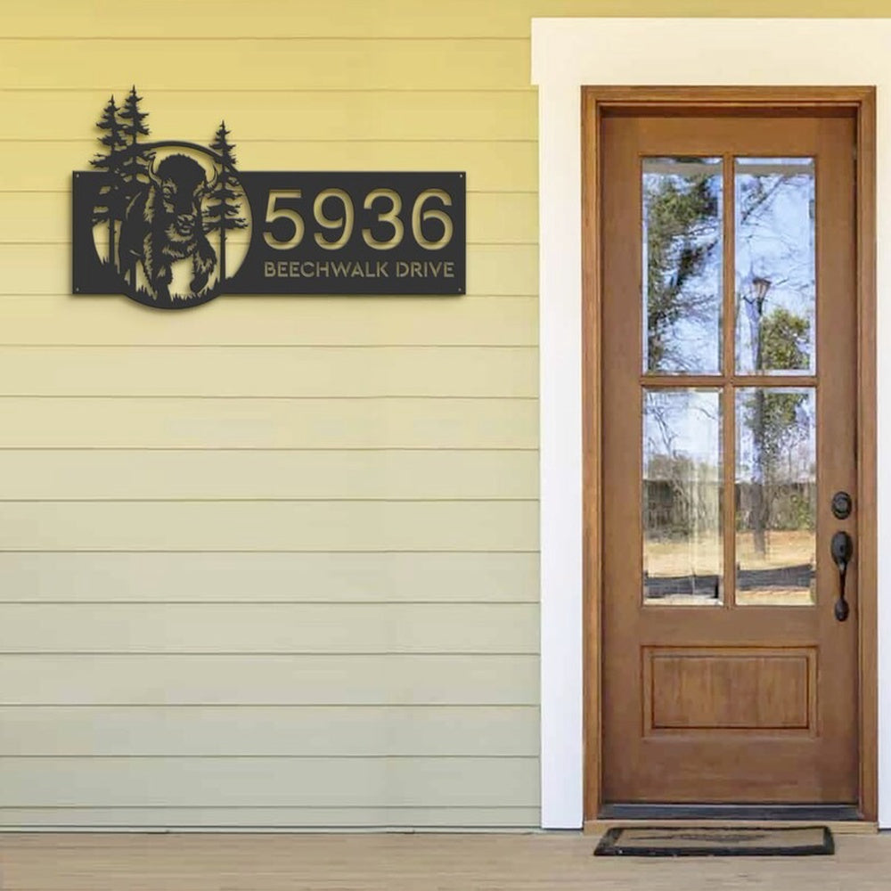 Farm Metal Sign, Personalized Bison Forest Wild Life Address Sign House Number Plaque Custom Metal Sign