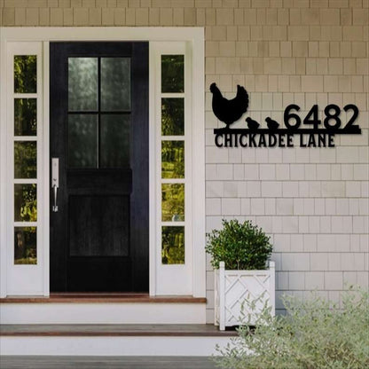 Farm Metal Sign, Personalized Chicken Farm Address Sign Chicken Family with chicks House Number Plaque Custom Metal Sign