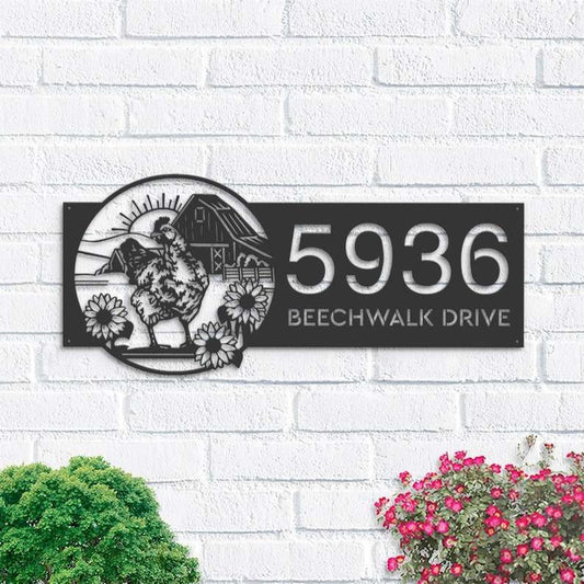 Farm Metal Sign, Personalized Chicken Hen House Farm Animal Ranch Address Sign House Number Plaque Custom Metal Sign
