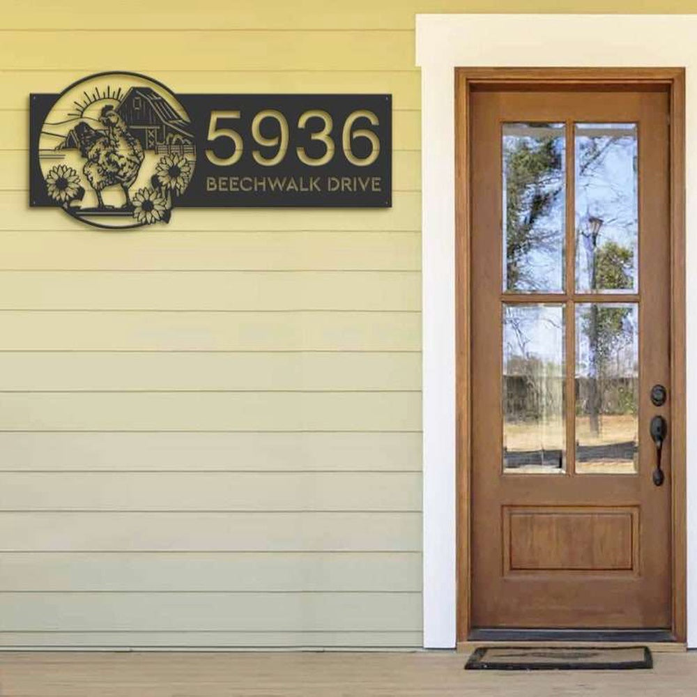 Farm Metal Sign, Personalized Chicken Hen House Farm Animal Ranch Address Sign House Number Plaque Custom Metal Sign
