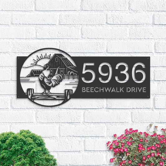 Farm Metal Sign, Personalized Chicken Rooster Farm Animal Ranch Address Sign House Number Plaque Custom Metal Sign