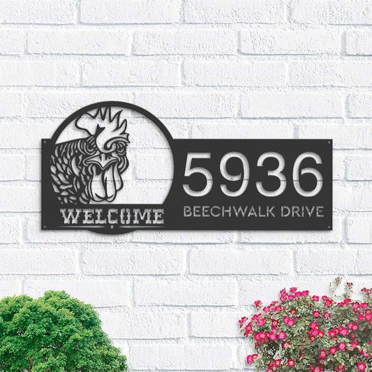 Farm Metal Sign, Personalized Chicken Rooster Farmhouse Animal Ranch Address Sign House Number Plaque Custom Metal Sign