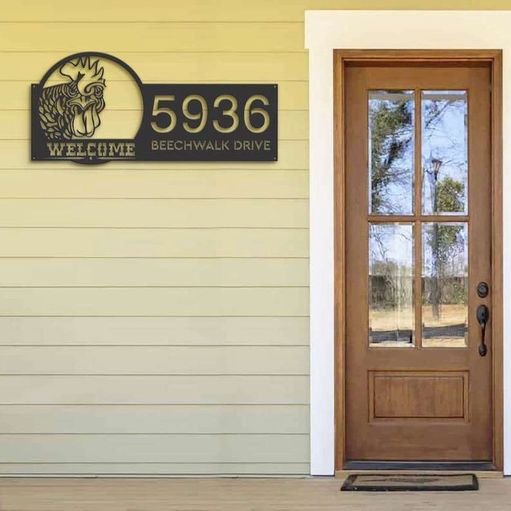 Farm Metal Sign, Personalized Chicken Rooster Farmhouse Animal Ranch Address Sign House Number Plaque Custom Metal Sign