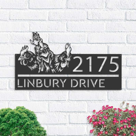 Farm Metal Sign, Personalized Chickens Farmhouse Ranch Chicken Coop Rooster Hen House Address Sign House Number Plaque Custom Metal Sign