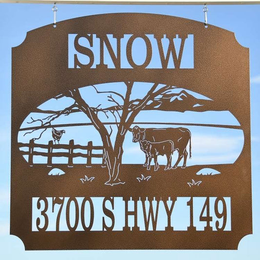 Farm Metal Sign, Personalized Cow Chicken Farm Animals Address Sign House Number Plaque Custom Metal Sign
