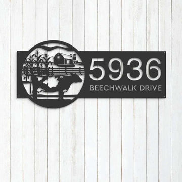 Farm Metal Sign, Personalized Cow Farm House Ranch Address Sign House Number Plaque Custom Metal Sign