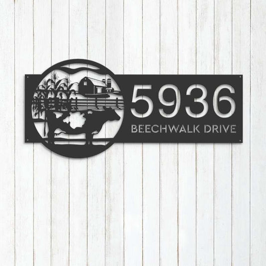Farm Metal Sign, Personalized Cow Farm House Ranch Address Sign House Number Plaque Custom Metal Sign