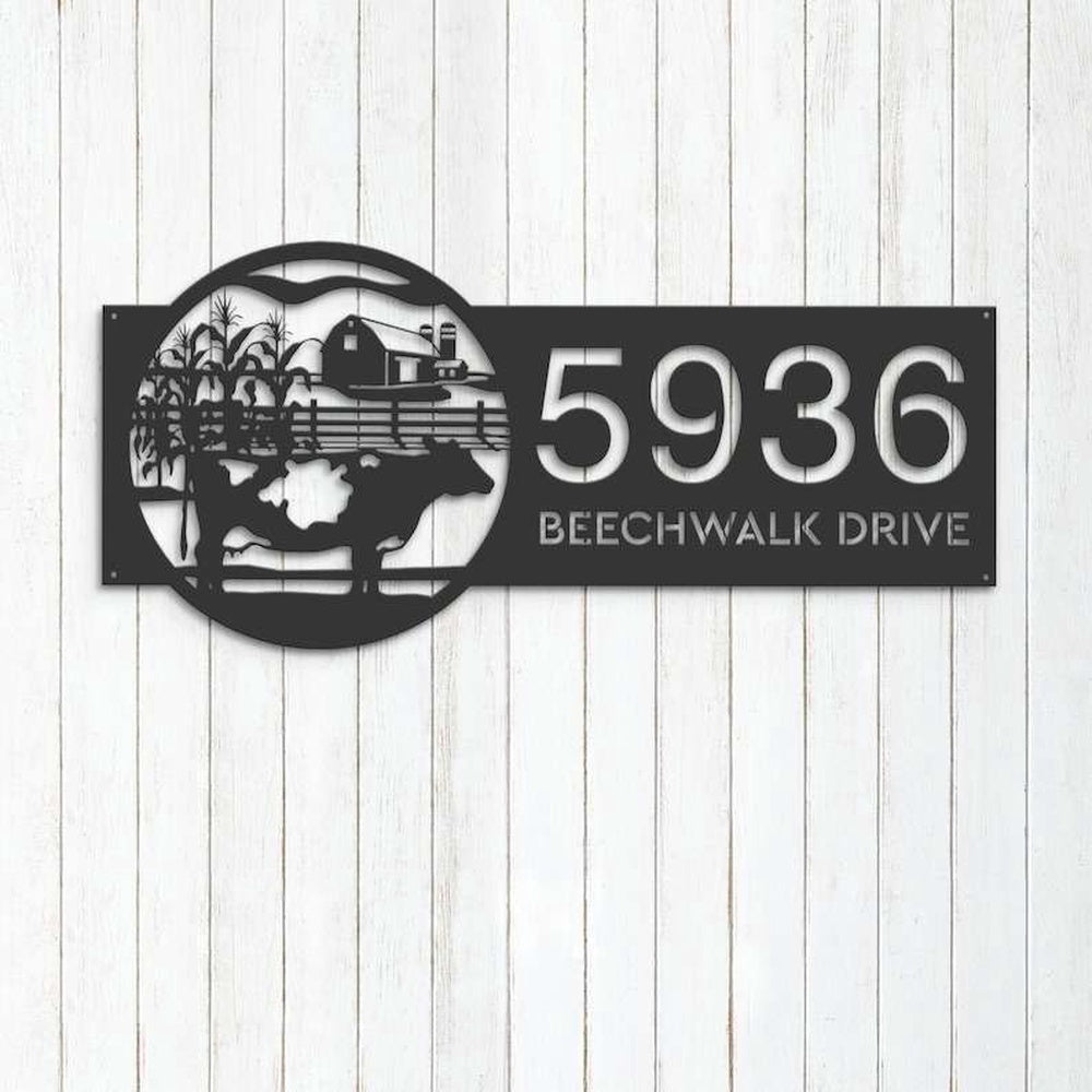 Farm Metal Sign, Personalized Cow Farm House Ranch Address Sign House Number Plaque Custom Metal Sign