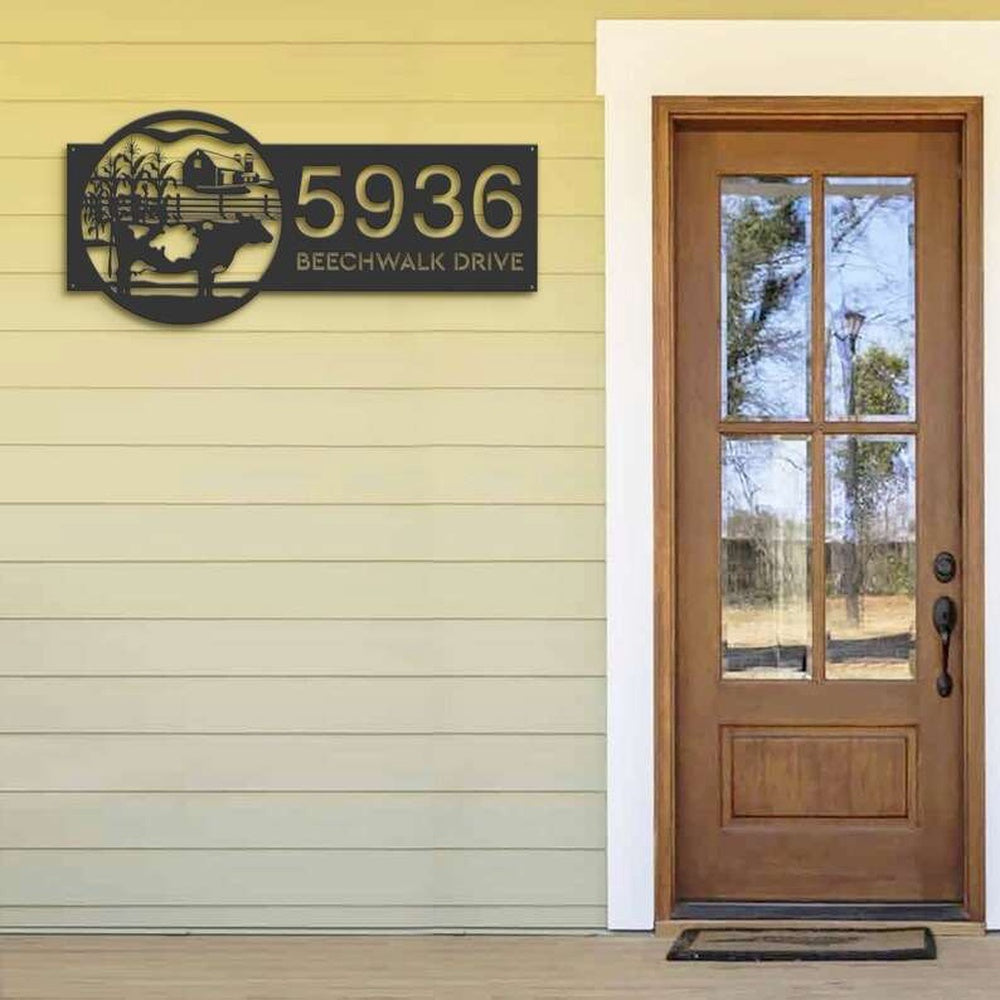 Farm Metal Sign, Personalized Cow Farm House Ranch Address Sign House Number Plaque Custom Metal Sign