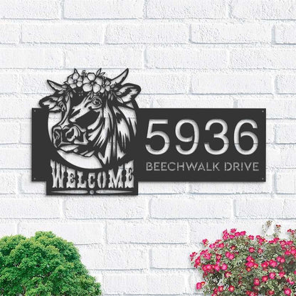 Farm Metal Sign, Personalized Cow Farm House Ranch Welcome Address Sign House Number Plaque Custom Metal Sign