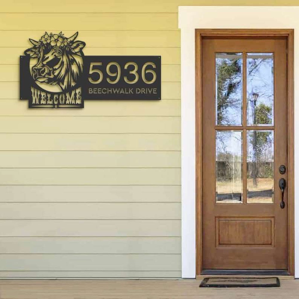Farm Metal Sign, Personalized Cow Farm House Ranch Welcome Address Sign House Number Plaque Custom Metal Sign