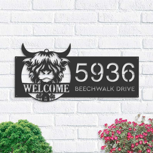 Farm Metal Sign, Personalized Cow Heifer Bison Farmhouse Farm Animal Ranch Address Sign House Number Plaque Custom Metal Sign