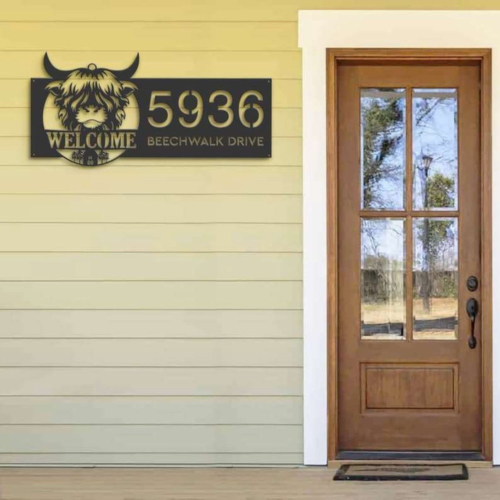 Farm Metal Sign, Personalized Cow Heifer Bison Farmhouse Farm Animal Ranch Address Sign House Number Plaque Custom Metal Sign