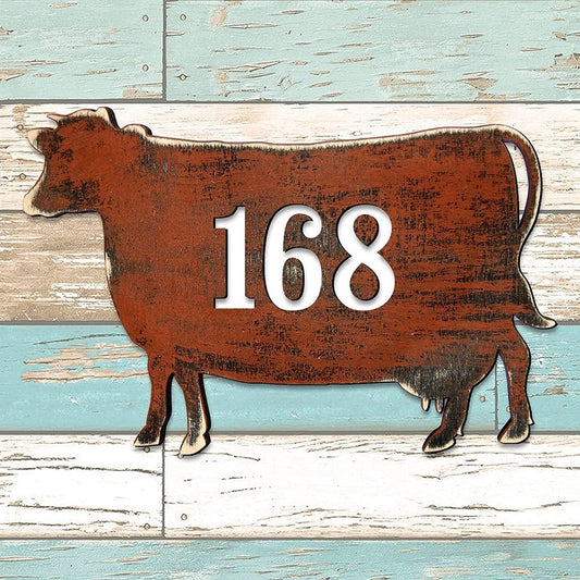 Farm Metal Sign, Personalized Cow House Number Sign, Metal Address Plaque Farm House Decor