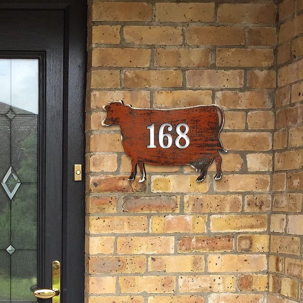 Farm Metal Sign, Personalized Cow House Number Sign, Metal Address Plaque Farm House Decor