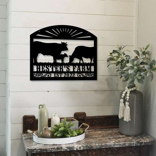 Farm Metal Sign, Personalized Cow On A Farm Animal Farmhouse Decoration Cut Metal Sign