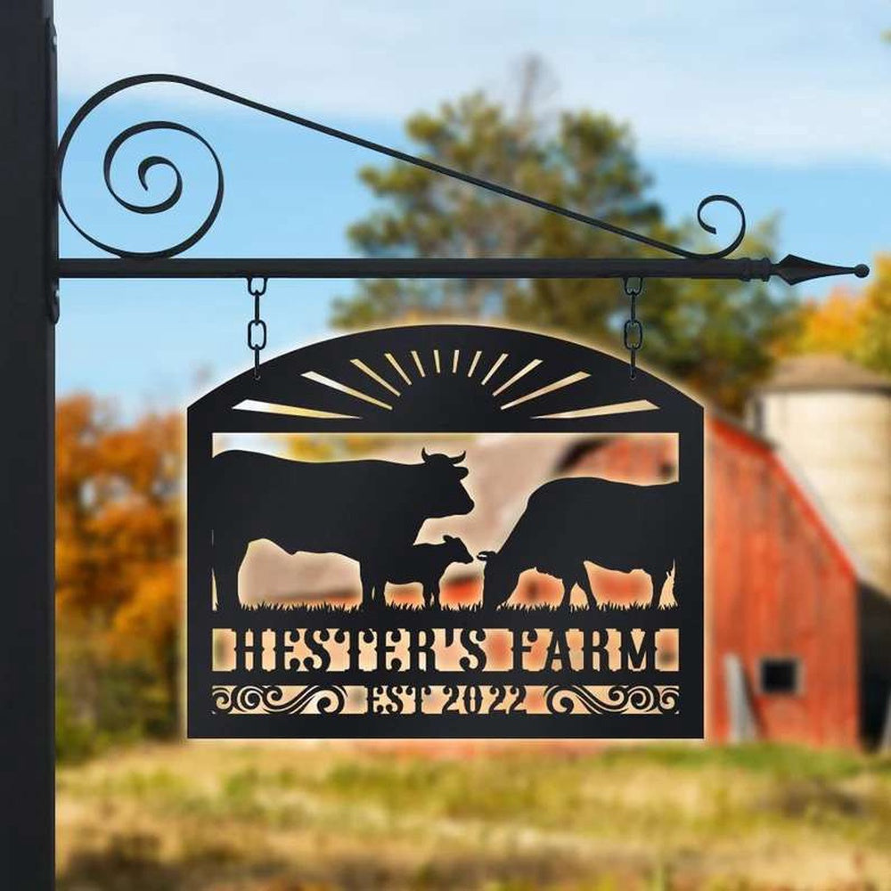 Farm Metal Sign, Personalized Cow On A Farm Animal Farmhouse Decoration Cut Metal Sign
