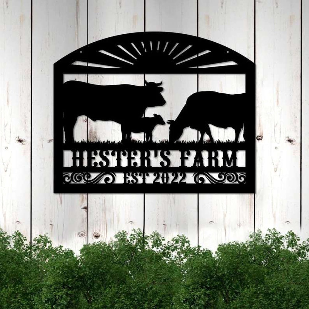 Farm Metal Sign, Personalized Cow On A Farm Animal Farmhouse Decoration Cut Metal Sign