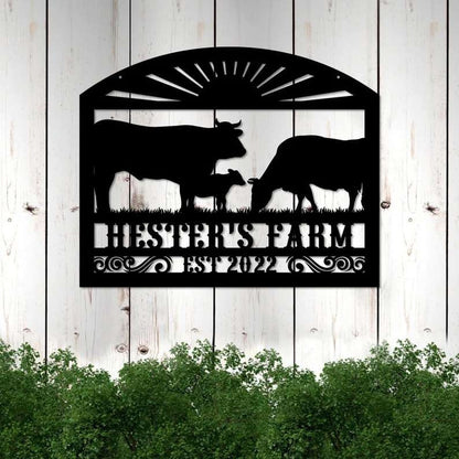 Farm Metal Sign, Personalized Cow On A Farm Animal Farmhouse Decoration Cut Metal Sign