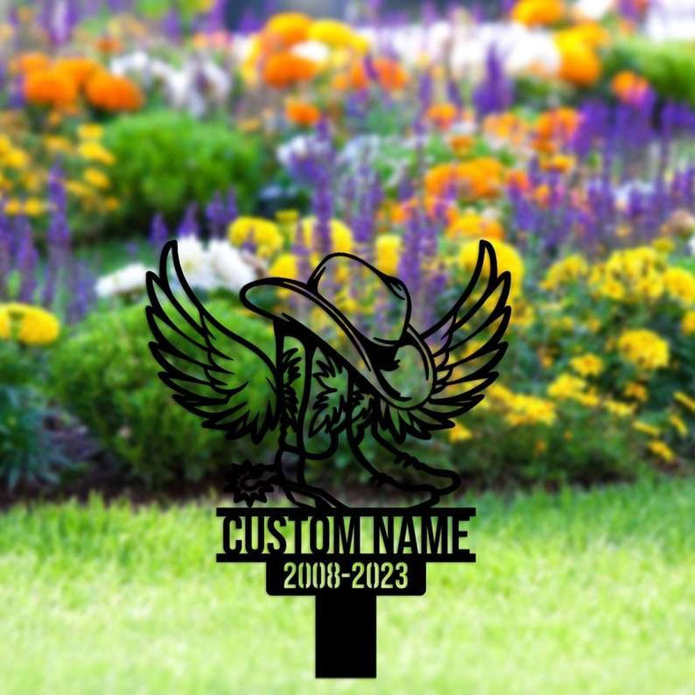 Farm Metal Sign, Personalized Cowboy Cowgirl Boot Hat With Wings Memorial Sign Yard Stakes Grave Marker Cemetery Decor Custom Metal Sign