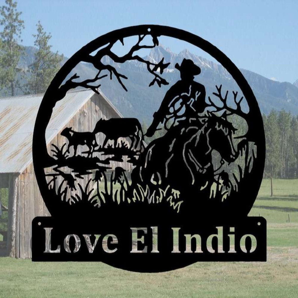 Farm Metal Sign, Personalized Cowboy Farm Metal Sign Farmhouse Cow Horse Ranch Decor