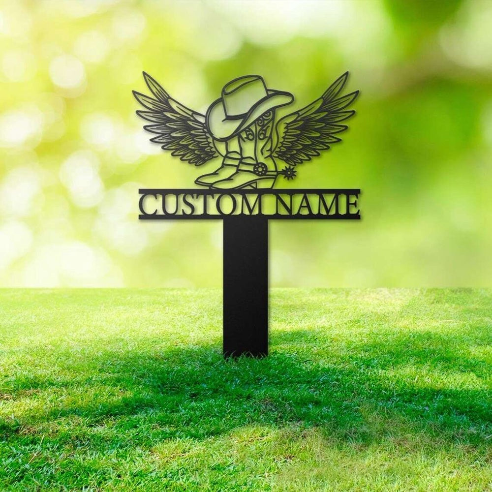 Farm Metal Sign, Personalized Cowgirl Memorial Sign Yard Stakes Grave Marker Cemetery Decor Custom Metal Sign
