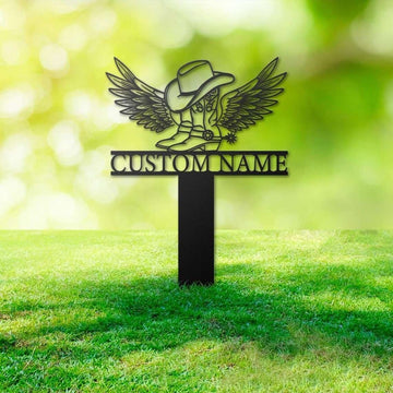 Farm Metal Sign, Personalized Cowgirl Memorial Sign Yard Stakes Grave Marker Cemetery Decor Custom Metal Sign