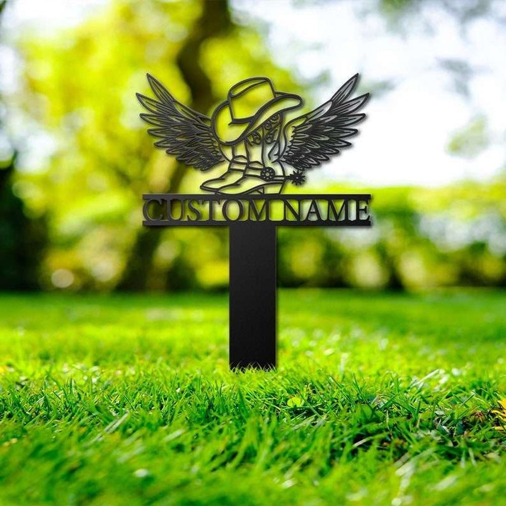 Farm Metal Sign, Personalized Cowgirl Memorial Sign Yard Stakes Grave Marker Cemetery Decor Custom Metal Sign